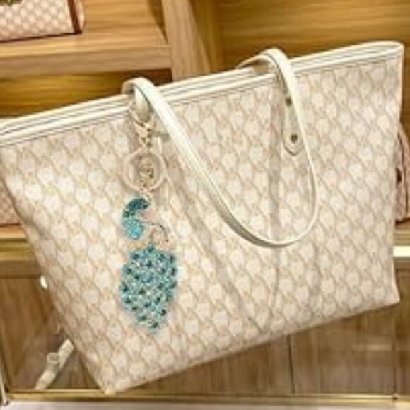 Peacock Crystal Rhinestone Keychain Bag Charm - Picture 13 of 15